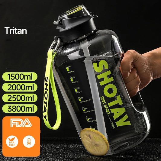 2 L Water Bottle with Straw Large Portable Travel Bottles For Training Sport Fitness Cup with Time Scale FDA Free Lamgool Bottle