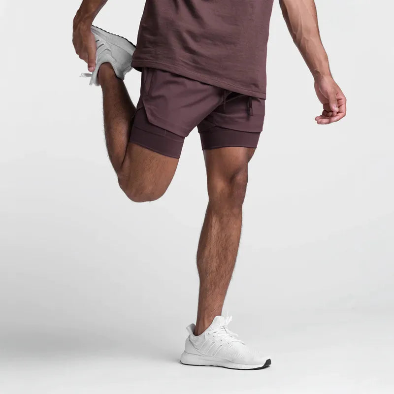 Breathable double layer sports gym shorts