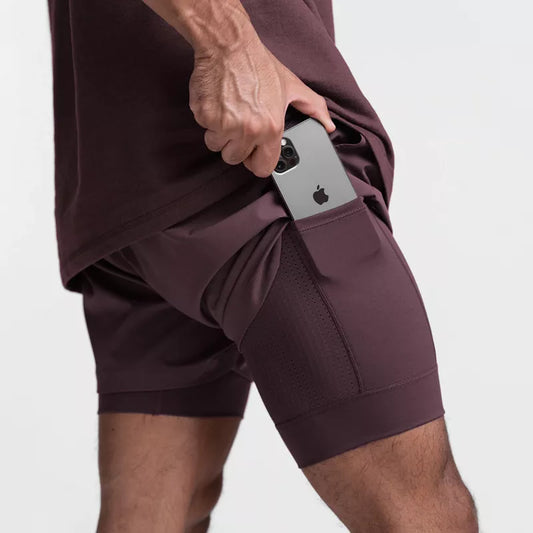 Breathable double layer sports gym shorts