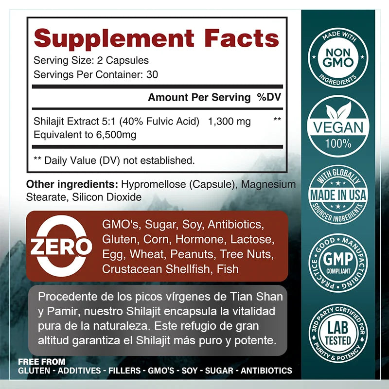 Shilajit Capsules 6500mg with 40% Fulvic Acid